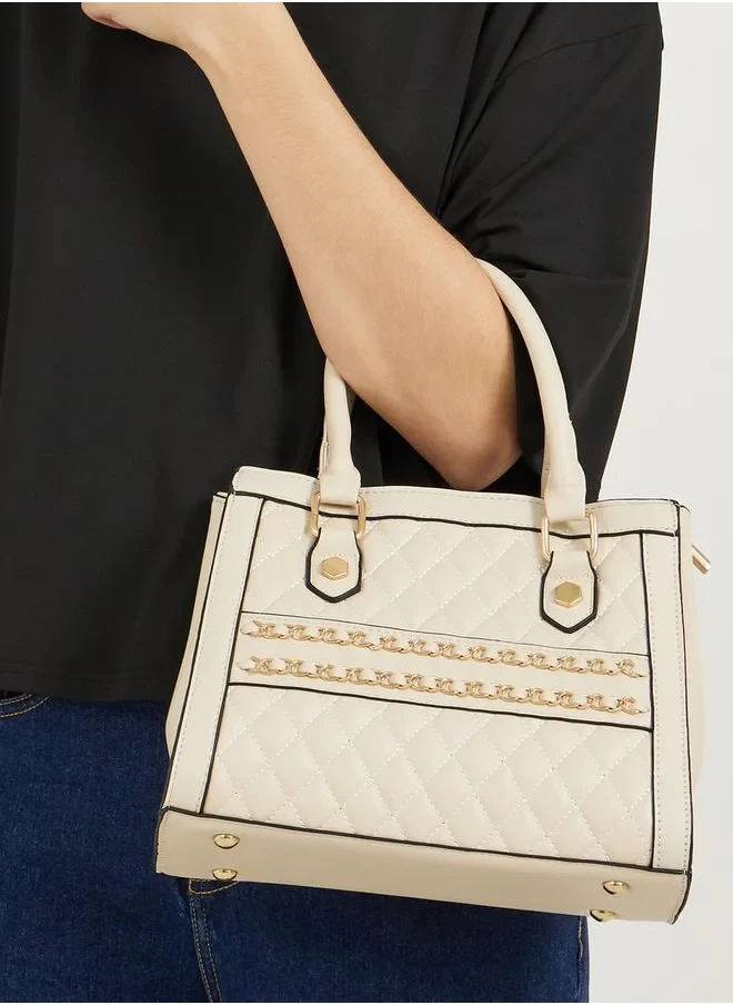 Quilted Handbag with Adjustable Strap and Zip Closure